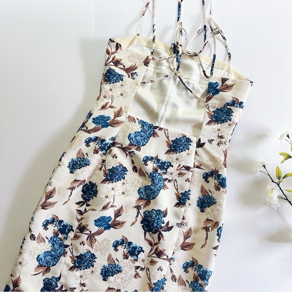 Tory Burch Floral Strappy-Back Caramel Midi Dress Size 10 - Picture 11 of 13